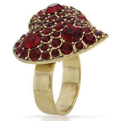 PILGRIM-24mm RED CRYSTAL HEART COCKTAIL RING